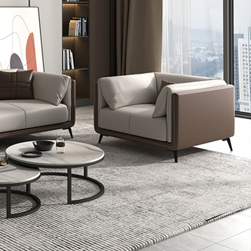 Genuine Leather Sofa Stationary Square Arm Seating for Living Room