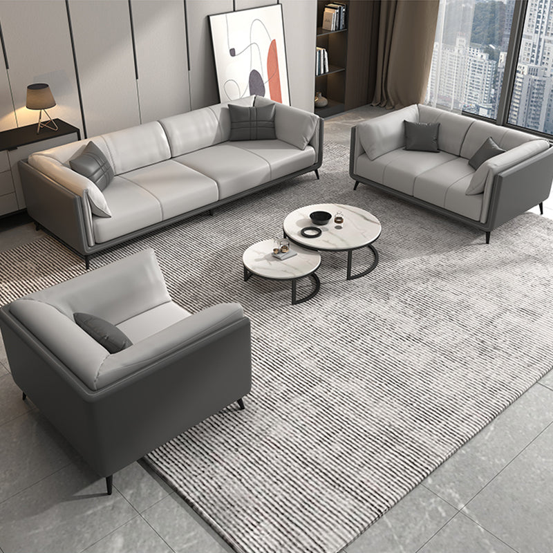 Genuine Leather Sofa Stationary Square Arm Seating for Living Room