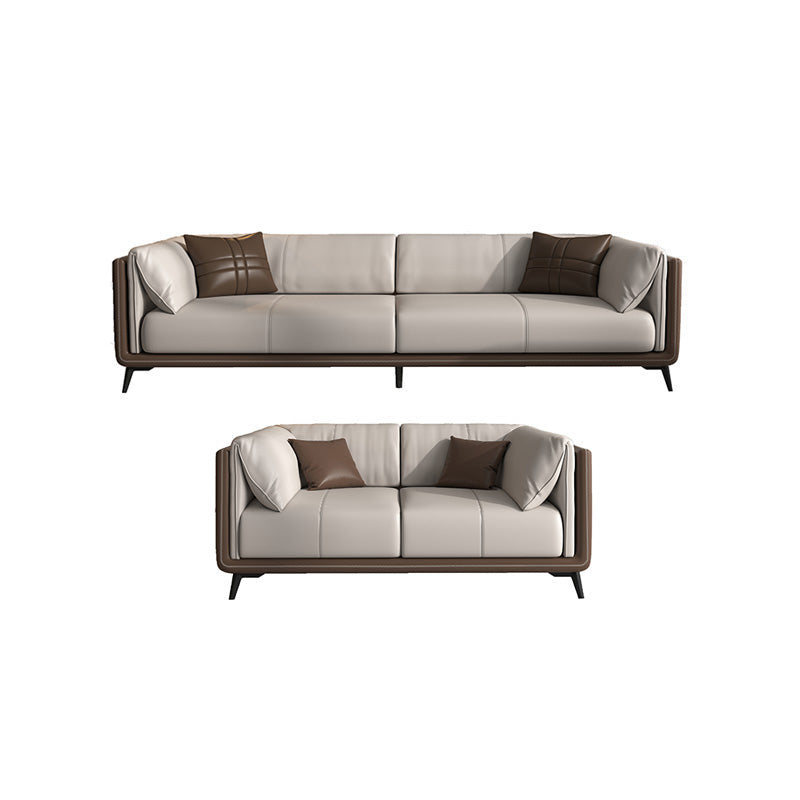 Genuine Leather Sofa Stationary Square Arm Seating for Living Room