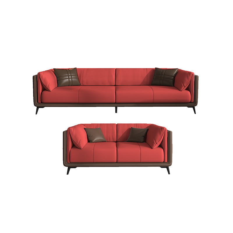 Genuine Leather Sofa Stationary Square Arm Seating for Living Room