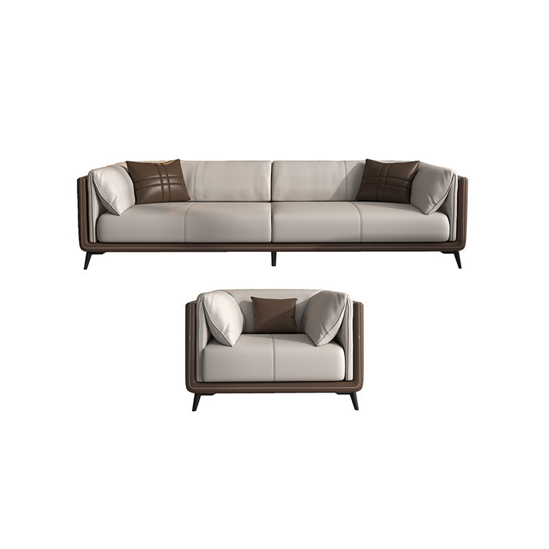 Genuine Leather Sofa Stationary Square Arm Seating for Living Room