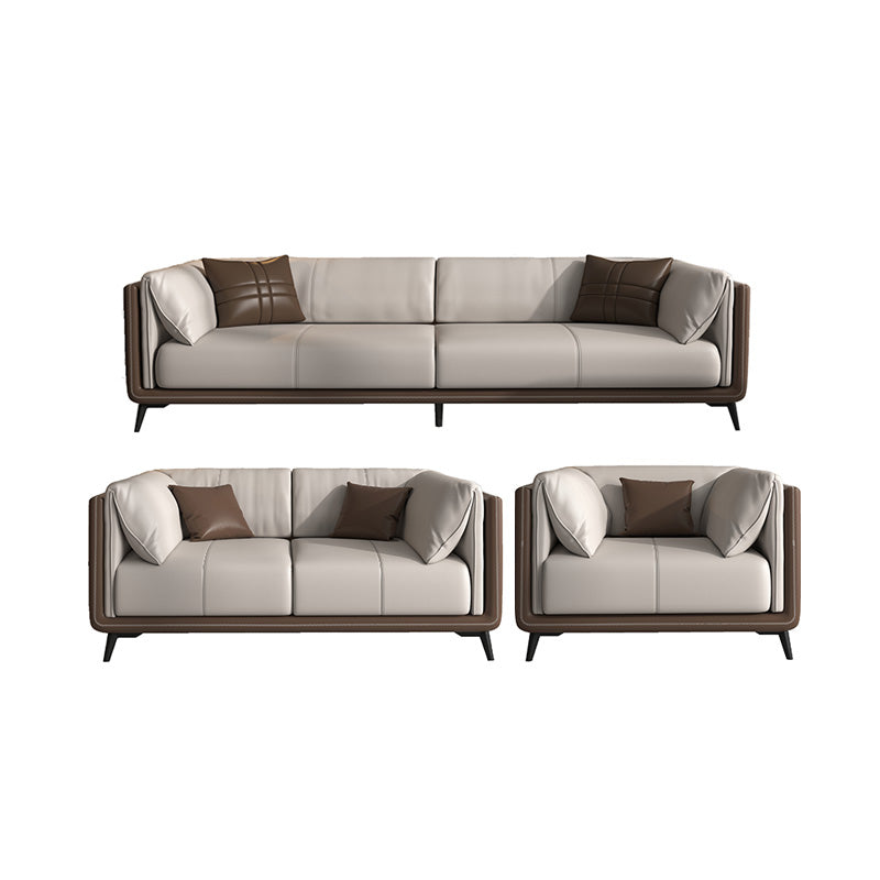 Genuine Leather Sofa Stationary Square Arm Seating for Living Room