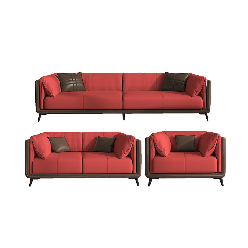 Genuine Leather Sofa Stationary Square Arm Seating for Living Room