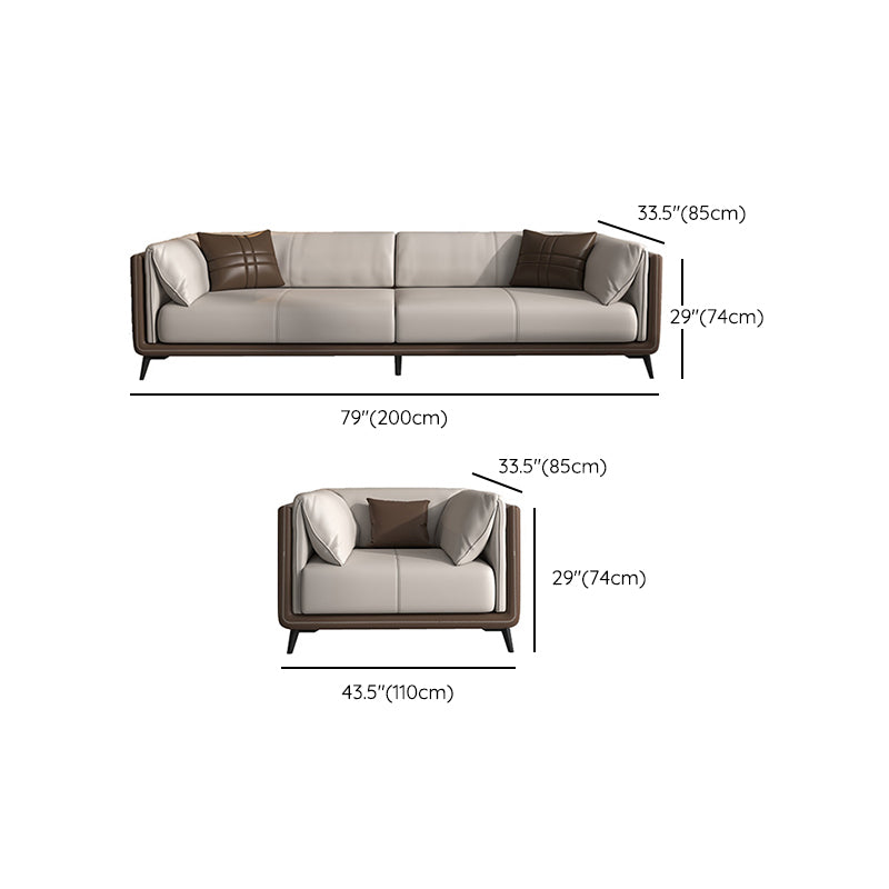 Genuine Leather Sofa Stationary Square Arm Seating for Living Room