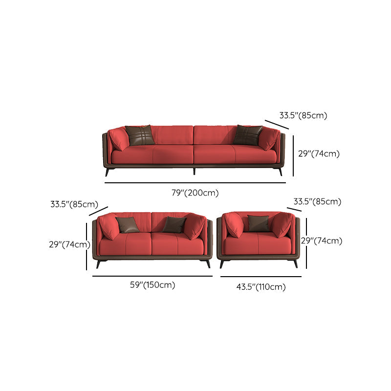 Genuine Leather Sofa Stationary Square Arm Seating for Living Room
