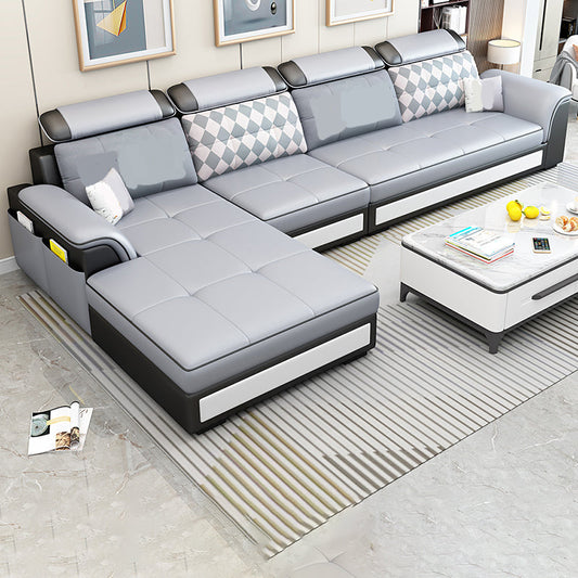 Scandinavische faux leer sectionele banken grijze l-vormige modulaire slaper sectional