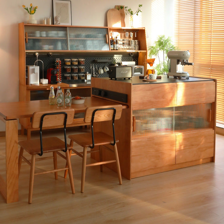 Modern Kitchen Island Table Dining Room Solid Wood Stationary Prep Table