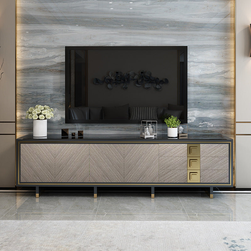 Glam Media Console Glass Media Console TV Stand with Drawers 94"L x 18"W x 24"H Clearhalo 'furn' 'furn_tv_stands_entertainment_centers' 'Furniture' 'Living Room Furniture' 'TV Stands & Entertainment Centers' 'TV Stands & Media Storage Furniture' 'tv_stands_entertainment_centers' 7314436