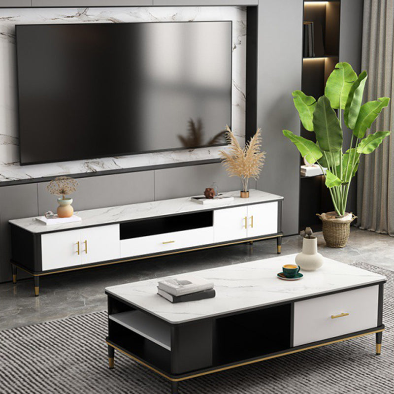 Contemporary TV Media Console Stone TV Stand Console with Drawer Clearhalo 'furn' 'furn_tv_stands_entertainment_centers' 'Furniture' 'Living Room Furniture' 'TV Stands & Entertainment Centers' 'TV Stands & Media Storage Furniture' 'tv_stands_entertainment_centers' 7314464