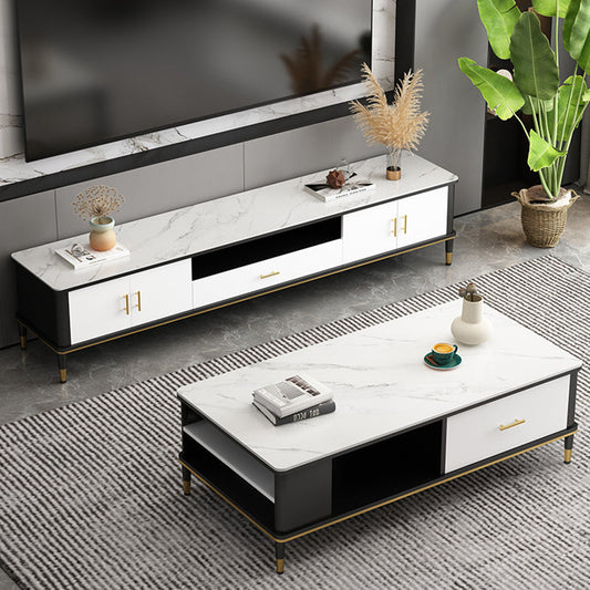 Contemporary TV Media Console Stone TV Stand Console with Drawer Clearhalo 'furn' 'furn_tv_stands_entertainment_centers' 'Furniture' 'Living Room Furniture' 'TV Stands & Entertainment Centers' 'TV Stands & Media Storage Furniture' 'tv_stands_entertainment_centers' 7314478