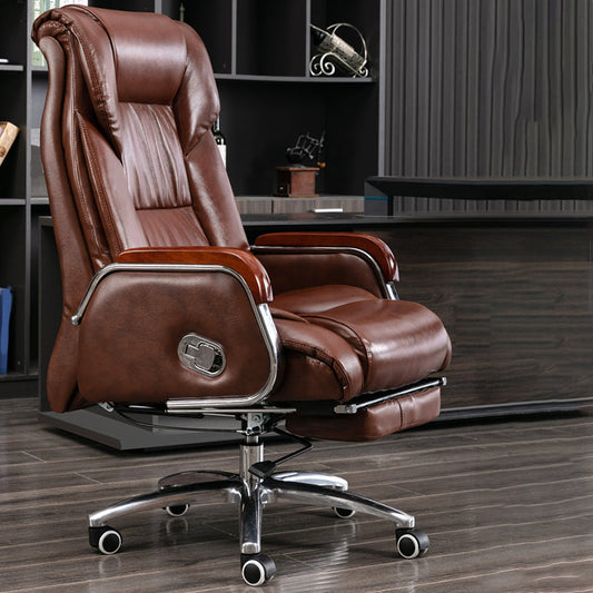 Armless Office Chair Tilt Mechanism No Distressing Ergonomic Desk Chair with Wheels Brown Yellow PU (Polyurethane) 1 Piece