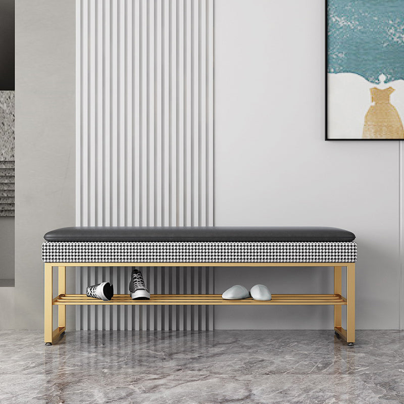 Modern Entryway Bench Cushioned Rectangle Metal Seating Bench 39.5"L x 12"W x 18"H Houndstooth pattern Gold Clearhalo 'Benches' 'Chairs & Seating' 'furn' 'furn_benches' 'Furniture' 'Living Room Furniture' 7314836