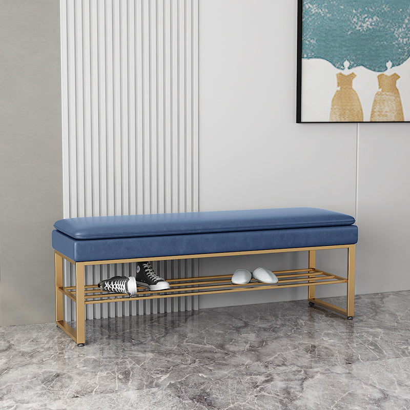 Modern Entryway Bench Cushioned Rectangle Metal Seating Bench 39.5"L x 12"W x 18"H Blue Gold Clearhalo 'Benches' 'Chairs & Seating' 'furn' 'furn_benches' 'Furniture' 'Living Room Furniture' 7314838