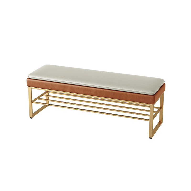 Modern Entryway Bench Cushioned Rectangle Metal Seating Bench Brown Gold Clearhalo 'Benches' 'Chairs & Seating' 'furn' 'furn_benches' 'Furniture' 'Living Room Furniture' 7314839