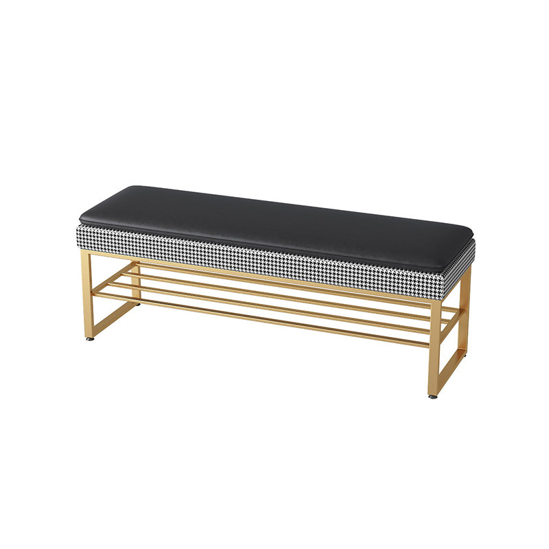 Modern Entryway Bench Cushioned Rectangle Metal Seating Bench Houndstooth pattern Gold Clearhalo 'Benches' 'Chairs & Seating' 'furn' 'furn_benches' 'Furniture' 'Living Room Furniture' 7314843