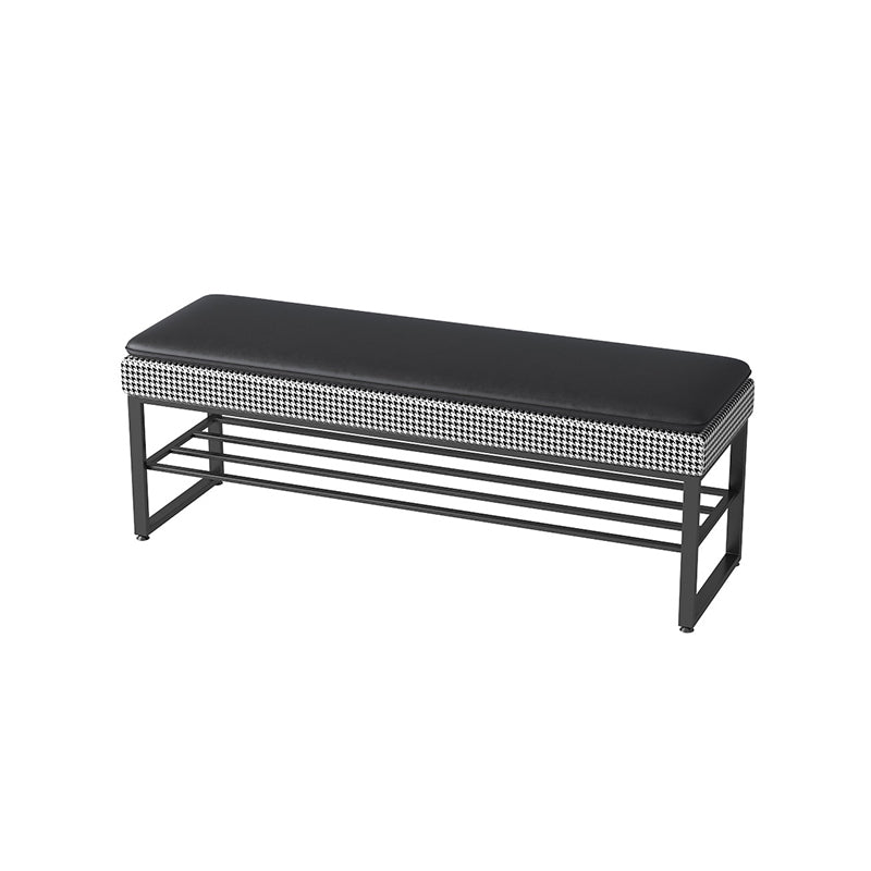 Modern Entryway Bench Cushioned Rectangle Metal Seating Bench Houndstooth pattern Black Clearhalo 'Benches' 'Chairs & Seating' 'furn' 'furn_benches' 'Furniture' 'Living Room Furniture' 7314848