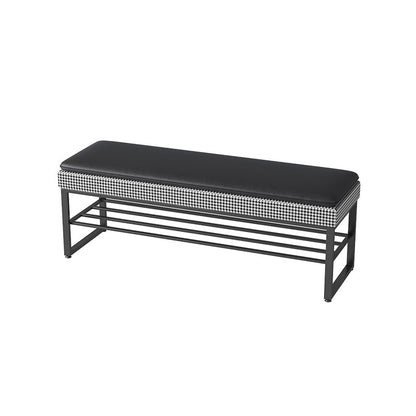 Modern Entryway Bench Cushioned Rectangle Metal Seating Bench Houndstooth pattern Black Clearhalo 'Benches' 'Chairs & Seating' 'furn' 'furn_benches' 'Furniture' 'Living Room Furniture' 7314848