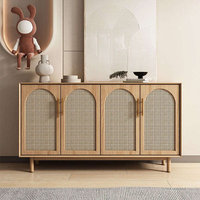 Contemporary Brown Wicker Doors Sideboard Solid Wood Buffet Table with Doors Clearhalo 'buffet_sideboard' 'Buffets & Sideboards' 'furn' 'furn_buffet_sideboard' 'Furniture' 'Kitchen & Dining Furniture' 7314917