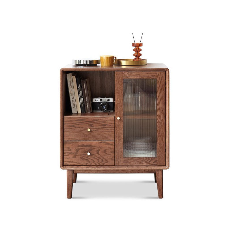 Servidor de vidrio de servidor de comedor de roble moderno servidor buffet para sala de estar