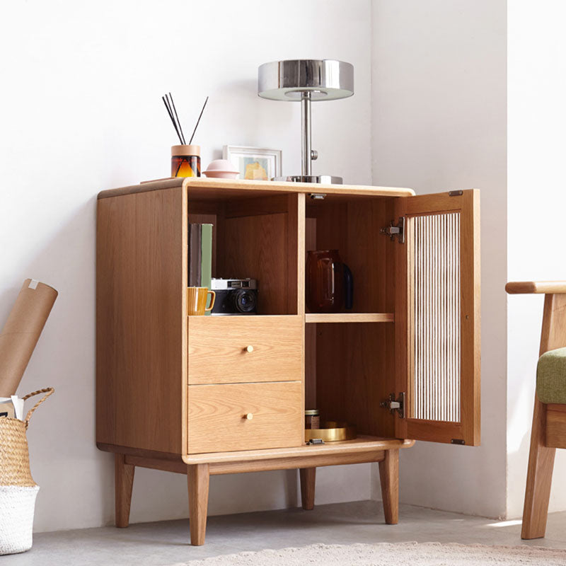 Servidor de vidrio de servidor de comedor de roble moderno servidor buffet para sala de estar