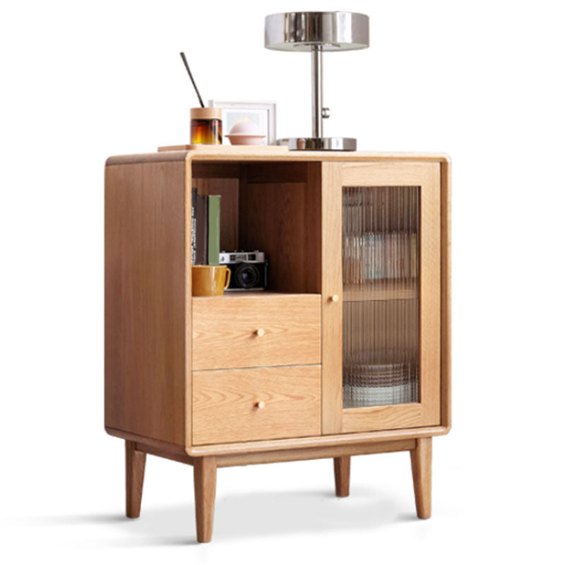 Servidor de vidrio de servidor de comedor de roble moderno servidor buffet para sala de estar