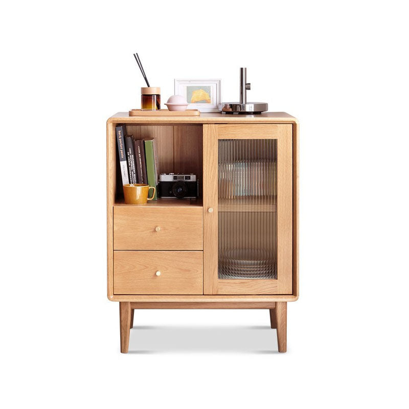 Servidor de vidrio de servidor de comedor de roble moderno servidor buffet para sala de estar