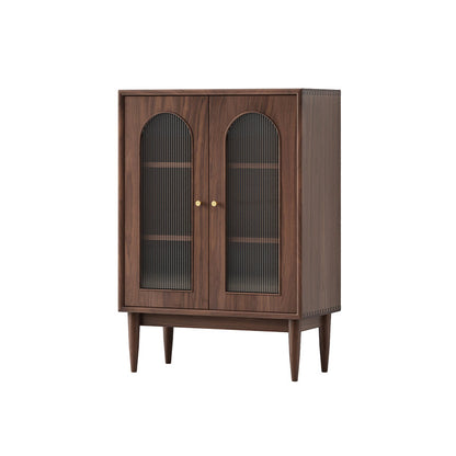 Mid-Century Modern Solid Wood Chest Rectangle Accent Cabinet with Glass Top Nut-Brown Pine Clearhalo 'Cabinets & Chests' 'cabinets_chests' 'furn' 'furn_cabinets_chests' 'Furniture' 'Living Room Furniture' 7315063