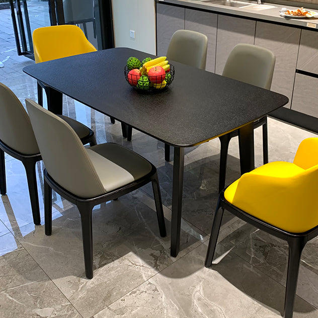 Table à manger moderne pour cuisine Table de dinette noire avec pieds en bois