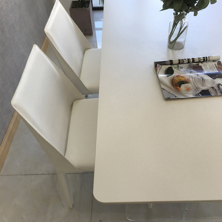 Tavolo da pranzo in pietra bianca con tavolo da pranzo moderno rettangolare con base in acrilico