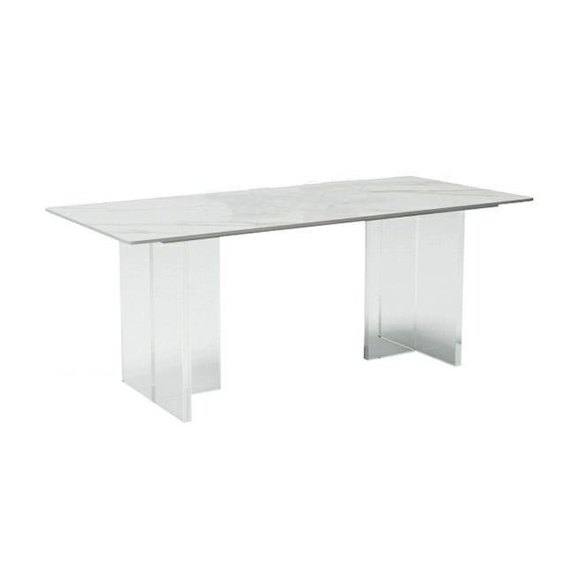 Tavolo da pranzo in pietra bianca con tavolo da pranzo moderno rettangolare con base in acrilico