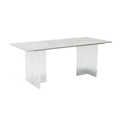 Tavolo da pranzo in pietra bianca con tavolo da pranzo moderno rettangolare con base in acrilico