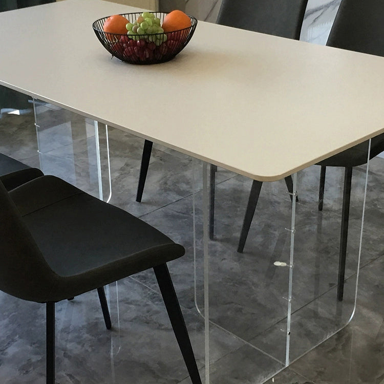 Tavolo da pranzo in pietra bianca con tavolo da pranzo moderno rettangolare con base in acrilico