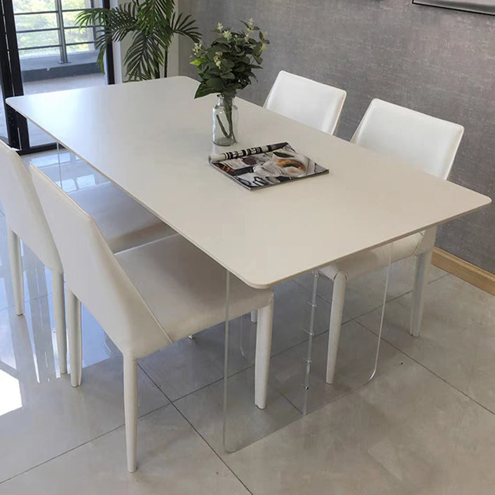 Tavolo da pranzo in pietra bianca con tavolo da pranzo moderno rettangolare con base in acrilico