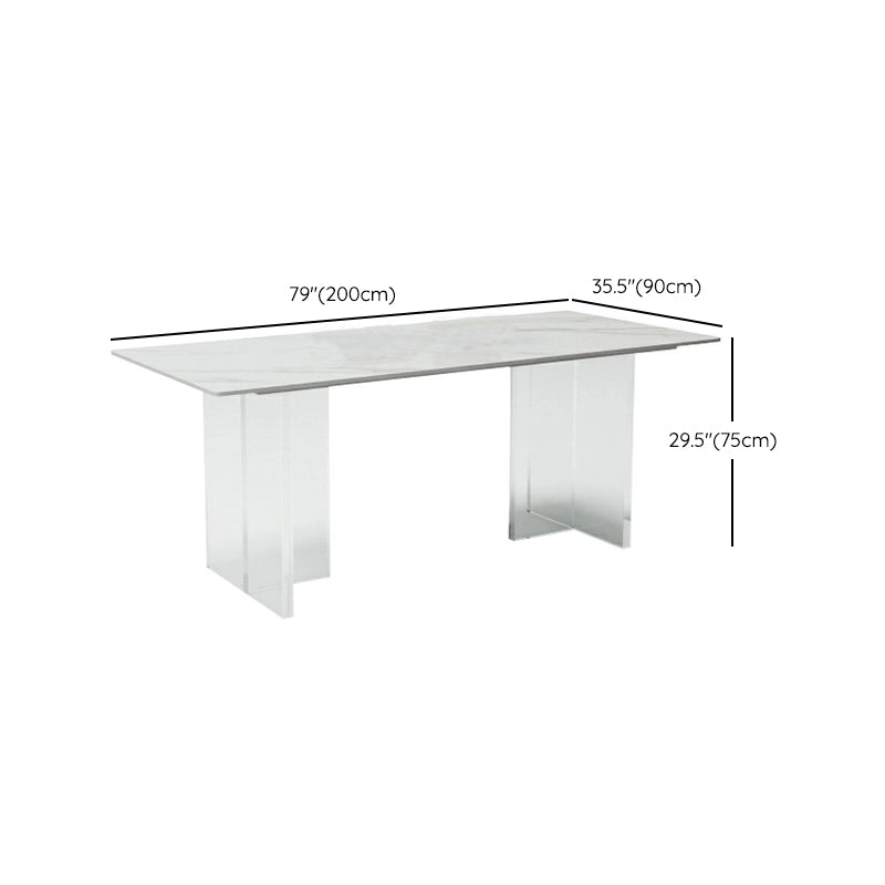 Tavolo da pranzo in pietra bianca con tavolo da pranzo moderno rettangolare con base in acrilico