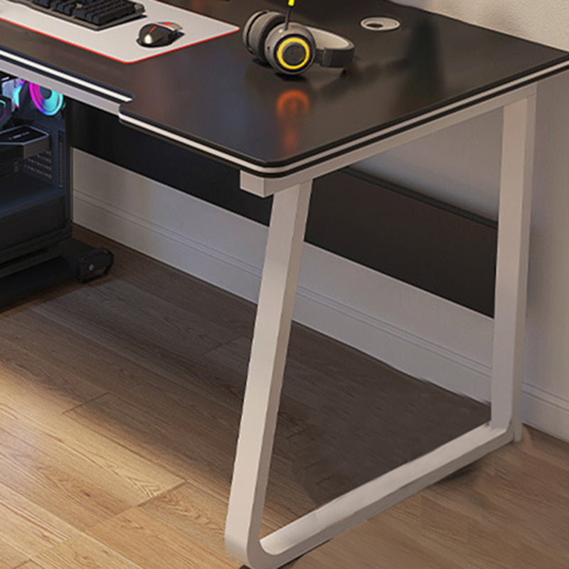 Contemporary Computer Desk Antique Finish Wooden Office Desk with Metal Legs Clearhalo 'furn' 'furn_office_desk' 'Furniture' 'Office Desks' 'Office Furniture' 'office_desk' 7316107