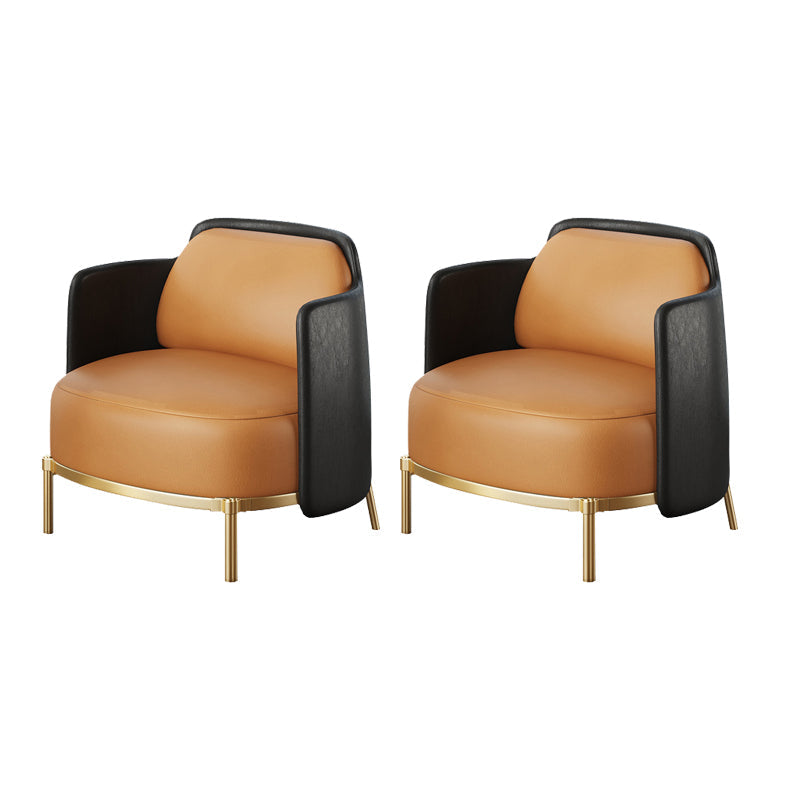 Leather Lounge Chair Square Arms Solid Color Side Chair with Golden Legs Orange 2 Piece Set Clearhalo 'Accent Chairs' 'accent_chairs' 'Chairs & Seating' 'furn' 'furn_accent_chairs' 'Furniture' 'Living Room Furniture' 7316163