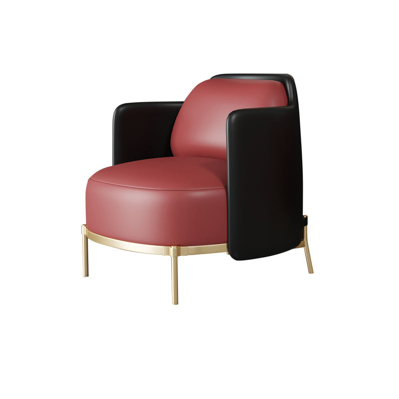 Leather Lounge Chair Square Arms Solid Color Side Chair with Golden Legs Red Genuine Leather 1 Piece Clearhalo 'Accent Chairs' 'accent_chairs' 'Chairs & Seating' 'furn' 'furn_accent_chairs' 'Furniture' 'Living Room Furniture' 7316169