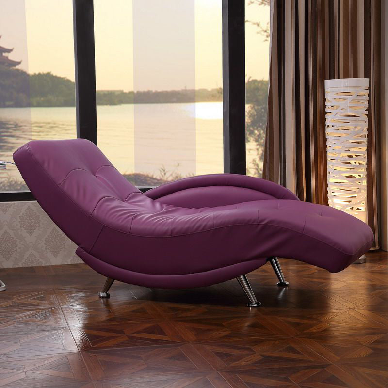 Modern Upholstered Reclining Chaise Lounge with One Arm Faux Leather Chaise Purple Left-Arm Chaise Clearhalo 'Chairs & Seating' 'Chaise Lounge' 'chaise_lounge' 'furn' 'furn_chaise_lounge' 'Furniture' 'Living Room Furniture' 7316282