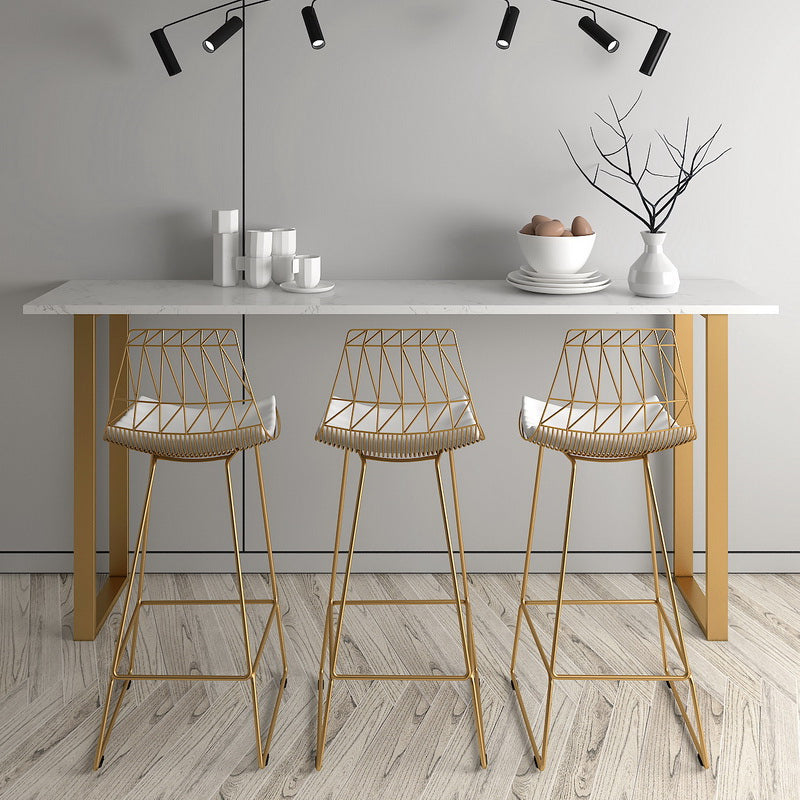 Glam Upholstered Dining Stool Metal Bar Stool with Gold Metal Base