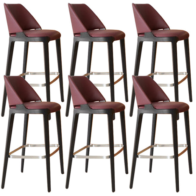 Scandinavian Faux Leather Bar Stools Solid Wood Stool with Footrest Brown 6 Piece Set Clearhalo 'Bar Furniture' 'Bar Stools' 'bar_stools' 'furn' 'furn_bar_stools' 'Furniture' 'Kitchen & Dining Furniture' 7316482