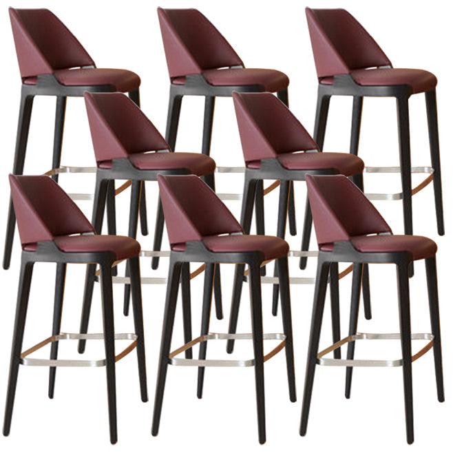 Scandinavian Faux Leather Bar Stools Solid Wood Stool with Footrest Brown 8 Piece Set Clearhalo 'Bar Furniture' 'Bar Stools' 'bar_stools' 'furn' 'furn_bar_stools' 'Furniture' 'Kitchen & Dining Furniture' 7316484
