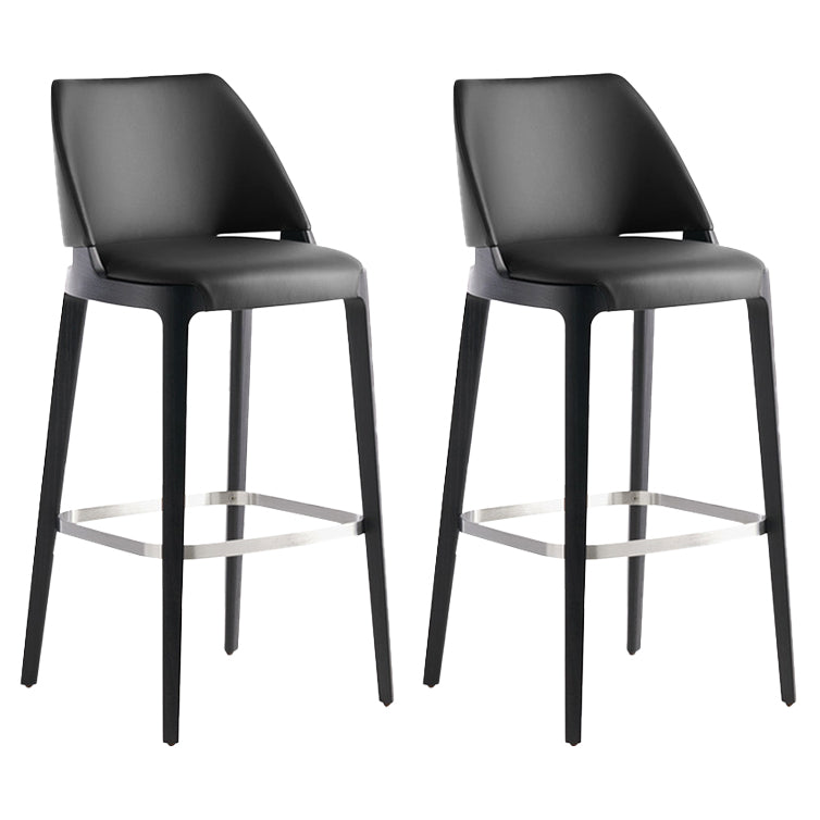 Scandinavian Faux Leather Bar Stools Solid Wood Stool with Footrest Black 2 Piece Set Clearhalo 'Bar Furniture' 'Bar Stools' 'bar_stools' 'furn' 'furn_bar_stools' 'Furniture' 'Kitchen & Dining Furniture' 7316488