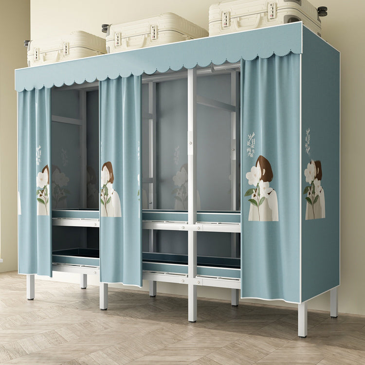 モダンな自立型メタルフレームワードローブ折りたたみ可能なワードローブ付き衣服棒