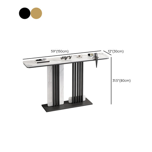 Glam Stone Accent Table Rectangle Iron Console Sofa Table for Hall