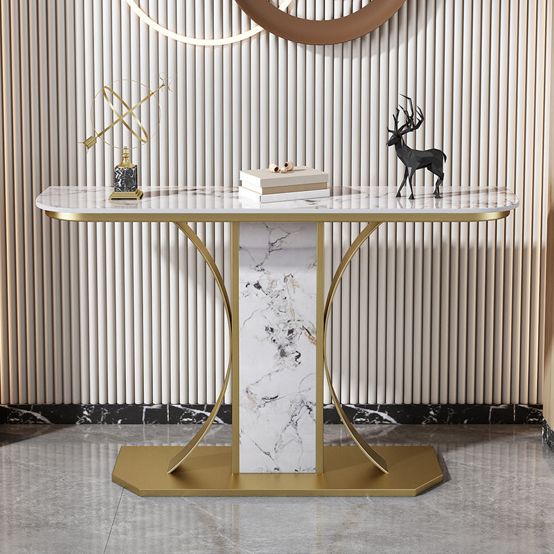Glam Console Table Half Moon Stone Accent Table for Hall , 12 Inch Wide 59"L x 12"W x 31"H Gold Grey White Clearhalo 'Console Tables' 'console_tables' 'Entry & Mudroom Furniture' 'furn' 'furn_console_tables' 'Furniture' 7317230