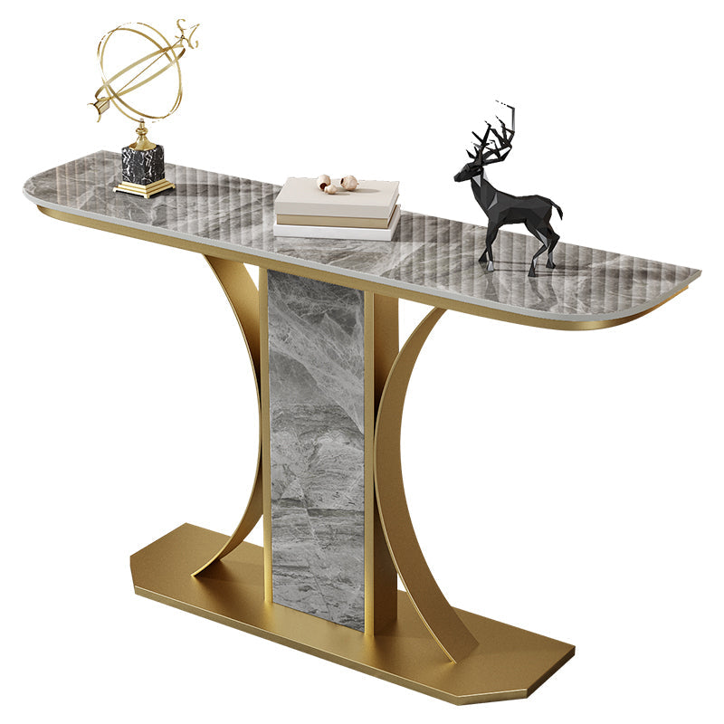 Glam Console Table Half Moon Stone Accent Table for Hall , 12 Inch Wide Gold Gray Clearhalo 'Console Tables' 'console_tables' 'Entry & Mudroom Furniture' 'furn' 'furn_console_tables' 'Furniture' 7317238