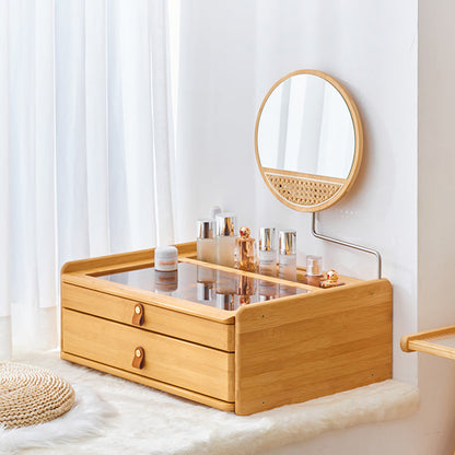 Modern Mirrored Makeup Vanity Glass Drawers Make-up Vanity with Storage Makeup Vanity & Mirror 24"L x 18"W x 9"H Clearhalo 'Bedroom Furniture' 'furn' 'furn_makeup_vanities' 'Furniture' 'Makeup Vanities' 'makeup_vanities' 7317515