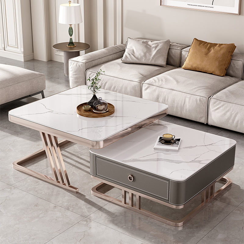 Square Coffee Table Glass Top Coffee Table Set with Golden Legs Clearhalo 'Coffee & Accent Tables' 'Coffee Tables' 'coffee_tables' 'furn' 'furn_coffee_tables' 'Furniture' 'Living Room Furniture' 7317581