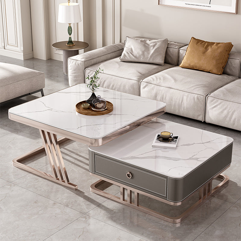 Square Coffee Table Glass Top Coffee Table Set with Golden Legs White Clearhalo 'Coffee & Accent Tables' 'Coffee Tables' 'coffee_tables' 'furn' 'furn_coffee_tables' 'Furniture' 'Living Room Furniture' 7317583