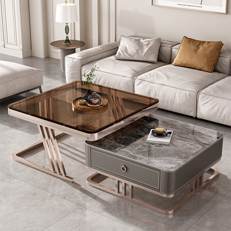 Square Coffee Table Glass Top Coffee Table Set with Golden Legs Clearhalo 'Coffee & Accent Tables' 'Coffee Tables' 'coffee_tables' 'furn' 'furn_coffee_tables' 'Furniture' 'Living Room Furniture' 7317584